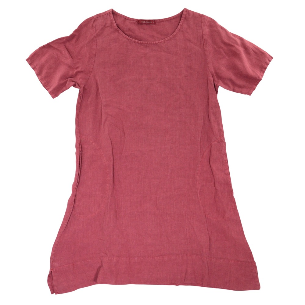 Cut Loose Tunic Dress Lagenlook Boho Pockets Rose Linen Cotton Women M
